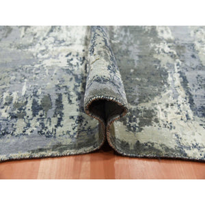 8'2"x8'2" Charcoal Gray Abstract Design Wool And Silk Denser Weave Persian Knot Hand Knotted Oriental Square Rug FWR450558
