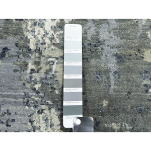 8'2"x8'2" Charcoal Gray Abstract Design Wool And Silk Denser Weave Persian Knot Hand Knotted Oriental Square Rug FWR450558