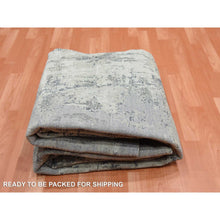 Load image into Gallery viewer, 8&#39;2&quot;x8&#39;2&quot; Charcoal Gray Abstract Design Wool And Silk Denser Weave Persian Knot Hand Knotted Oriental Square Rug FWR450558