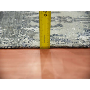 8'2"x8'2" Charcoal Gray Abstract Design Wool And Silk Denser Weave Persian Knot Hand Knotted Oriental Square Rug FWR450558