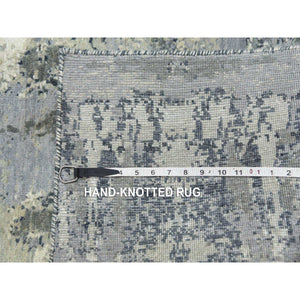 8'2"x8'2" Charcoal Gray Abstract Design Wool And Silk Denser Weave Persian Knot Hand Knotted Oriental Square Rug FWR450558