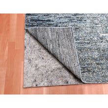 Load image into Gallery viewer, 8&#39;2&quot;x8&#39;2&quot; Blue Oceanic Wool And Pure Silk Horizontal Ombre Design Hand Knotted Oriental Square Rug FWR450588