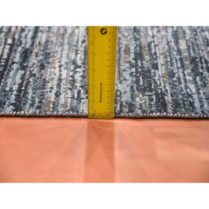 8'2"x8'2" Blue Oceanic Wool And Pure Silk Horizontal Ombre Design Hand Knotted Oriental Square Rug FWR450588