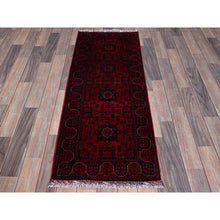 Load image into Gallery viewer, 1&#39;10&quot;x4&#39;10&quot; Scarlet Red, Afghan Khamyab With Geometric Medallions Design, Soft And Shiny Wool, Hand Knotted, Vegetable Dyes, Short And Narrow Runner, Oriental Rug FWR4500