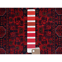 Load image into Gallery viewer, 1&#39;10&quot;x4&#39;10&quot; Scarlet Red, Afghan Khamyab With Geometric Medallions Design, Soft And Shiny Wool, Hand Knotted, Vegetable Dyes, Short And Narrow Runner, Oriental Rug FWR4500