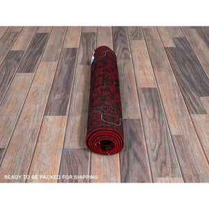 1'10"x4'10" Scarlet Red, Afghan Khamyab With Geometric Medallions Design, Soft And Shiny Wool, Hand Knotted, Vegetable Dyes, Short And Narrow Runner, Oriental Rug FWR4500