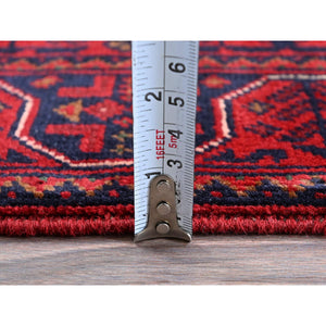 1'10"x4'10" Scarlet Red, Afghan Khamyab With Geometric Medallions Design, Soft And Shiny Wool, Hand Knotted, Vegetable Dyes, Short And Narrow Runner, Oriental Rug FWR4500