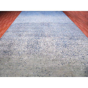 12'x18' Denim Blue, Modern Dissipating Design, Hand Knotted Pure Silk And Wool, Oversized Oriental Rug FWR450600