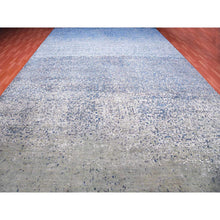 Load image into Gallery viewer, 12&#39;x18&#39; Denim Blue, Modern Dissipating Design, Hand Knotted Pure Silk And Wool, Oversized Oriental Rug FWR450600