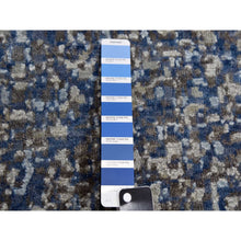 Load image into Gallery viewer, 12&#39;x18&#39; Denim Blue, Modern Dissipating Design, Hand Knotted Pure Silk And Wool, Oversized Oriental Rug FWR450600