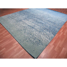 Load image into Gallery viewer, 12&#39;x15&#39; Denim Blue, Pure Silk And Wool, Modern Dissipating Design Hand Knotted, Oversized Oriental Rug FWR450606