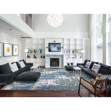 Load image into Gallery viewer, 12&#39;2&quot;x15&#39;1&quot; Oceanic Blue, Abstract Design Hi-low Pile, Denser Weave Hand Knotted Pure Silk And Wool, Oversized Oriental Rug FWR450612