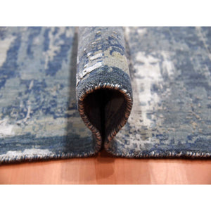 12'2"x15'1" Oceanic Blue, Abstract Design Hi-low Pile, Denser Weave Hand Knotted Pure Silk And Wool, Oversized Oriental Rug FWR450612