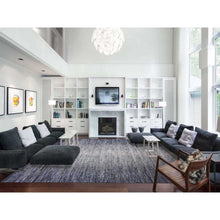 Load image into Gallery viewer, 12&#39;x15&#39; Blue Oceanic Pure Silk And Wool Striae Design Hand Knotted Oriental Oversized Rug FWR450618