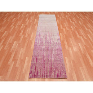 2'7"x10' Pink Hand Knotted Vertical Ombre Design Natural Wool Runner Oriental Rug FWR450654