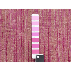2'7"x10' Pink Hand Knotted Vertical Ombre Design Natural Wool Runner Oriental Rug FWR450654