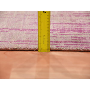 2'7"x10' Pink Hand Knotted Vertical Ombre Design Natural Wool Runner Oriental Rug FWR450654
