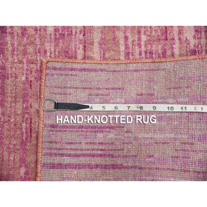 2'7"x10' Pink Hand Knotted Vertical Ombre Design Natural Wool Runner Oriental Rug FWR450654