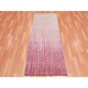 2'6"x6'4" Pink Natural Wool Hand Knotted Vertical Ombre Design Runner Oriental Rug FWR450666