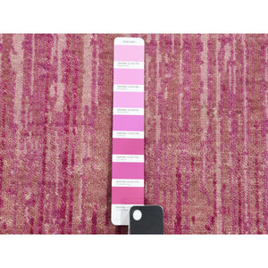 2'6"x6'4" Pink Natural Wool Hand Knotted Vertical Ombre Design Runner Oriental Rug FWR450666