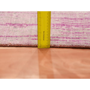 2'6"x6'4" Pink Natural Wool Hand Knotted Vertical Ombre Design Runner Oriental Rug FWR450666