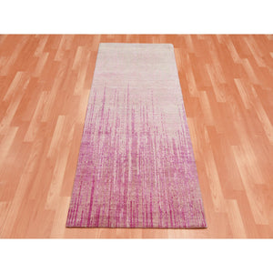 2'6"x6'5" Pink Hand Knotted Vertical Ombre Design Natural Wool Runner Oriental Rug FWR450672