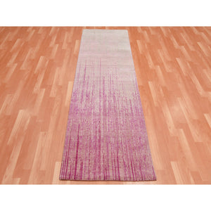2'7"x8'3" Pink Hand Knotted Vertical Ombre Design Natural Wool Runner Oriental Rug FWR450678