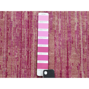 2'7"x8'3" Pink Hand Knotted Vertical Ombre Design Natural Wool Runner Oriental Rug FWR450678