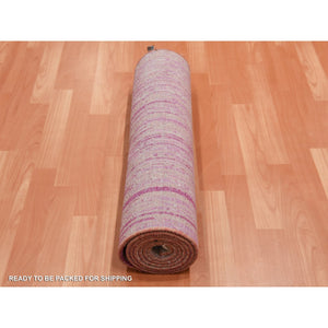 2'7"x8'3" Pink Hand Knotted Vertical Ombre Design Natural Wool Runner Oriental Rug FWR450678