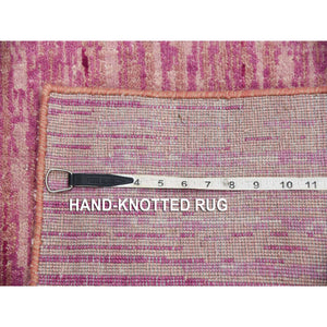 2'7"x8'3" Pink Hand Knotted Vertical Ombre Design Natural Wool Runner Oriental Rug FWR450678