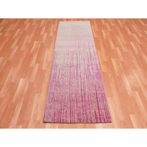 2'7"x8'4" Pink Vertical Ombre Design Natural Wool Hand Knotted Runner Oriental Rug FWR450684