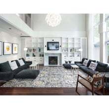 Load image into Gallery viewer, 12&#39;2&quot;x15&#39;4&quot; Charcoal Gray Tulip And Large Blossom Design Pure Silk With Textured Wool Hand Knotted Overisze Oriental Rug FWR450702