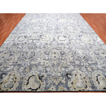 Load image into Gallery viewer, 12&#39;2&quot;x15&#39;4&quot; Charcoal Gray Tulip And Large Blossom Design Pure Silk With Textured Wool Hand Knotted Overisze Oriental Rug FWR450702