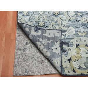 12'2"x15'4" Charcoal Gray Tulip And Large Blossom Design Pure Silk With Textured Wool Hand Knotted Overisze Oriental Rug FWR450702