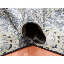 Load image into Gallery viewer, 12&#39;2&quot;x15&#39;4&quot; Charcoal Gray Tulip And Large Blossom Design Pure Silk With Textured Wool Hand Knotted Overisze Oriental Rug FWR450702