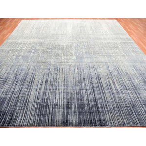 12'3"x12'1" Gray And Black Modern Ombre Design Hand Knotted Densely Woven Pure Wool Square Oriental Rug FWR450708