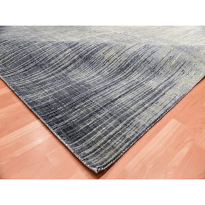 12'3"x12'1" Gray And Black Modern Ombre Design Hand Knotted Densely Woven Pure Wool Square Oriental Rug FWR450708