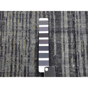 12'3"x12'1" Gray And Black Modern Ombre Design Hand Knotted Densely Woven Pure Wool Square Oriental Rug FWR450708