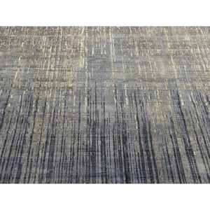 12'3"x12'1" Gray And Black Modern Ombre Design Hand Knotted Densely Woven Pure Wool Square Oriental Rug FWR450708