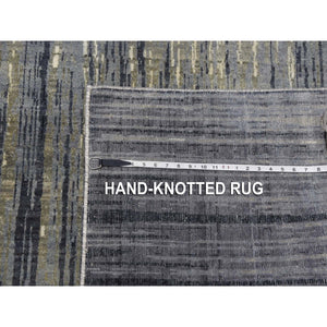 12'3"x12'1" Gray And Black Modern Ombre Design Hand Knotted Densely Woven Pure Wool Square Oriental Rug FWR450708