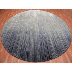 12'1"x12'2" Gray and Black Hand Knotted Modern Ombre Design Densely woven Pure Wool Round Oriental Rug FWR450714