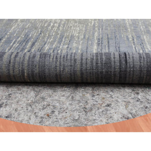 12'1"x12'2" Gray and Black Hand Knotted Modern Ombre Design Densely woven Pure Wool Round Oriental Rug FWR450714