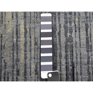 12'1"x12'2" Gray and Black Hand Knotted Modern Ombre Design Densely woven Pure Wool Round Oriental Rug FWR450714