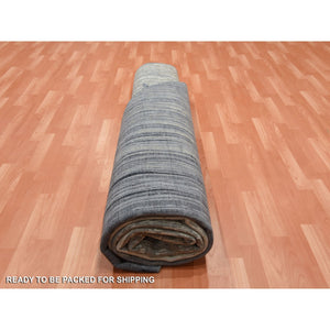 12'1"x12'2" Gray and Black Hand Knotted Modern Ombre Design Densely woven Pure Wool Round Oriental Rug FWR450714