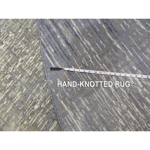 12'1"x12'2" Gray and Black Hand Knotted Modern Ombre Design Densely woven Pure Wool Round Oriental Rug FWR450714