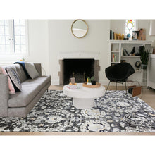 Load image into Gallery viewer, 8&#39;2&quot;x10&#39; Gray-blue Tulip And Large Blossom Design Pure Silk With Textured Wool Hand Knotted Oriental Rug FWR450726