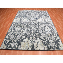 Load image into Gallery viewer, 8&#39;2&quot;x10&#39; Gray-blue Tulip And Large Blossom Design Pure Silk With Textured Wool Hand Knotted Oriental Rug FWR450726