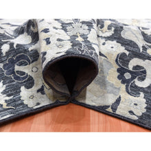 Load image into Gallery viewer, 8&#39;2&quot;x10&#39; Gray-blue Tulip And Large Blossom Design Pure Silk With Textured Wool Hand Knotted Oriental Rug FWR450726