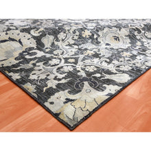 Load image into Gallery viewer, 8&#39;2&quot;x10&#39; Gray-blue Tulip And Large Blossom Design Pure Silk With Textured Wool Hand Knotted Oriental Rug FWR450726