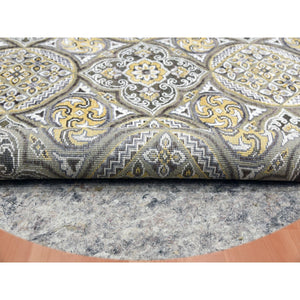 6'2"x6'2" Taupe-brown Textured Wool And Silk Mughal Inspired Medallions Design Hand-knotted Round Oriental Rug FWR450774